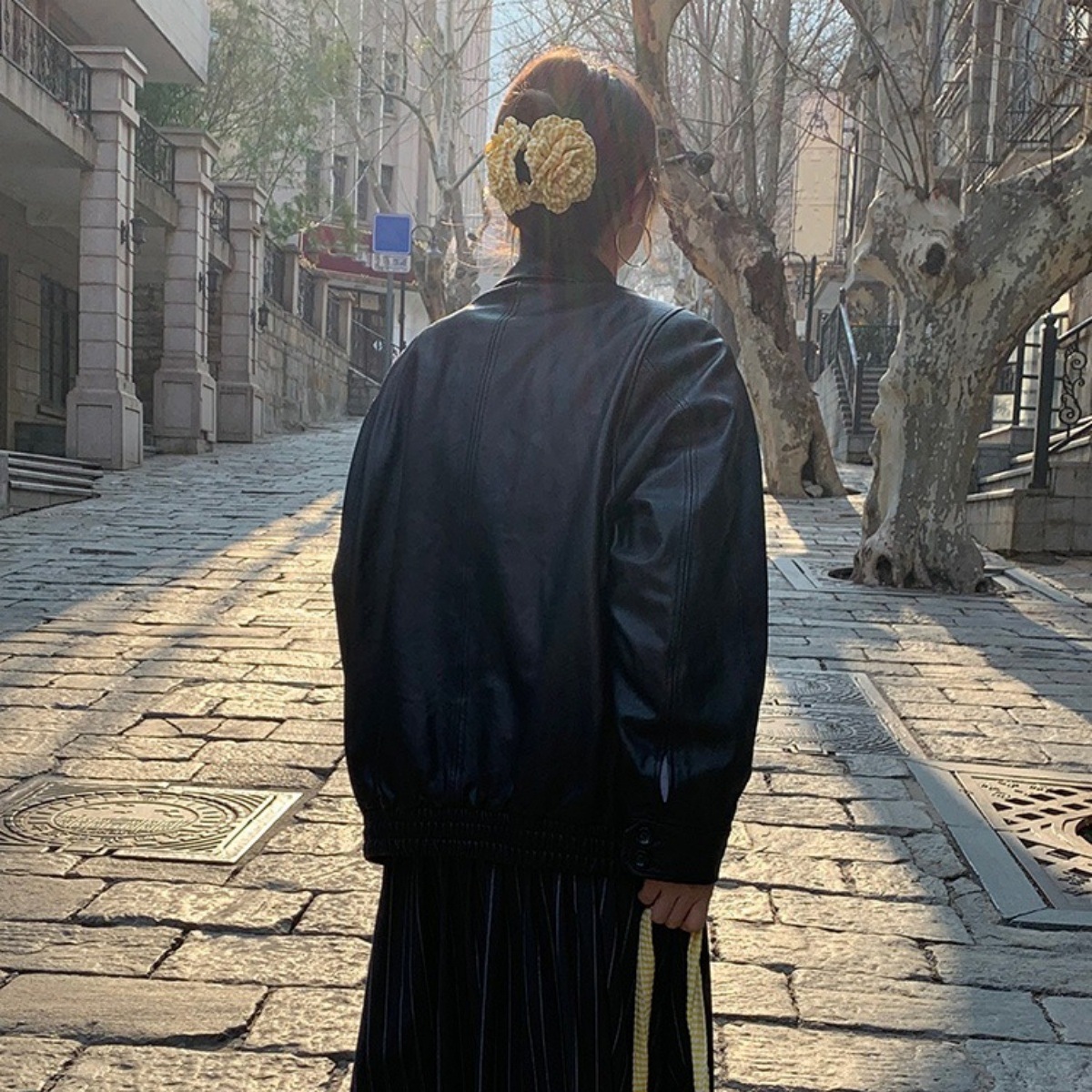 格纹黄色玫瑰花精致抓夹简约发抓高级鲨鱼夹气质韩国发饰头饰发夹详情9