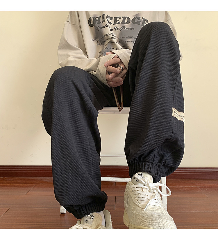 华夫格裤子男士2024秋季潮牌宽松九分束脚卫裤大码青年休闲运动裤详情35