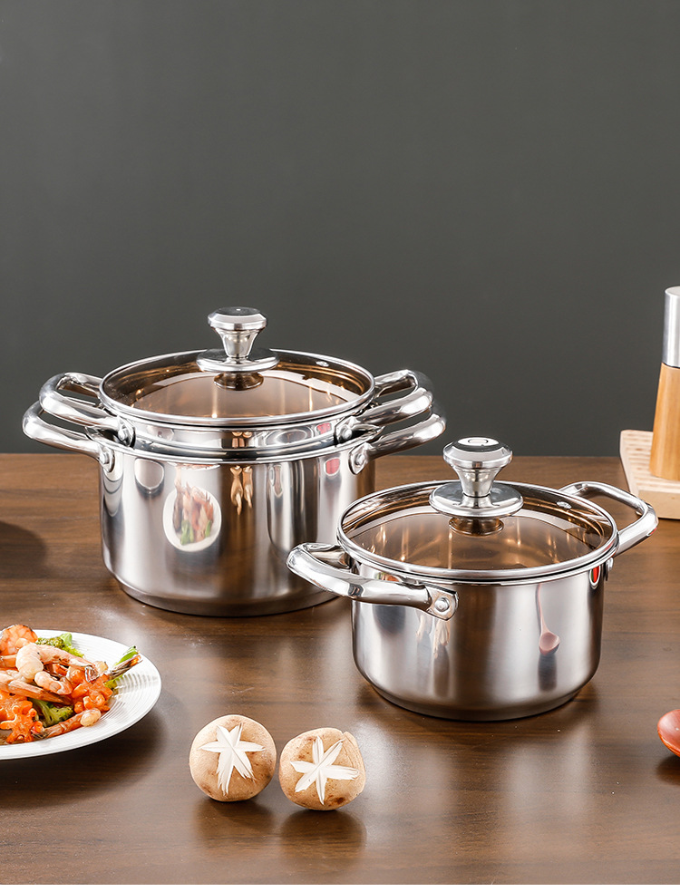 Thickened stainless steel soup pot, household baby food pot, soup pot, induction cooker pot, steamer, double-ear pot, milk pot, stew pot pic 4