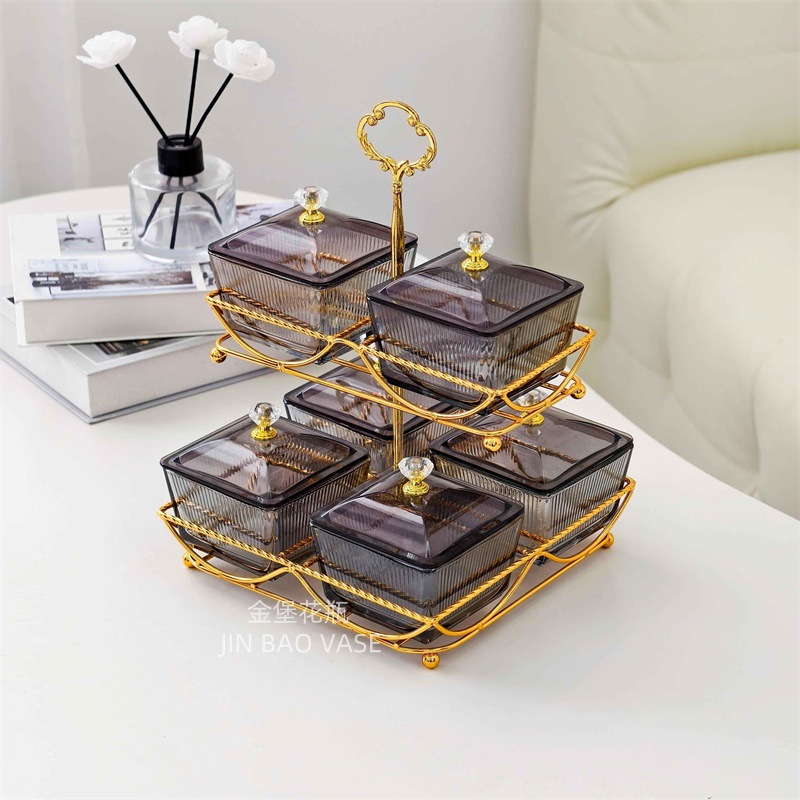 轻奢高颜值玻璃果盘商用水果拼盘家用创意分格干果盒小吃零食盘详情1