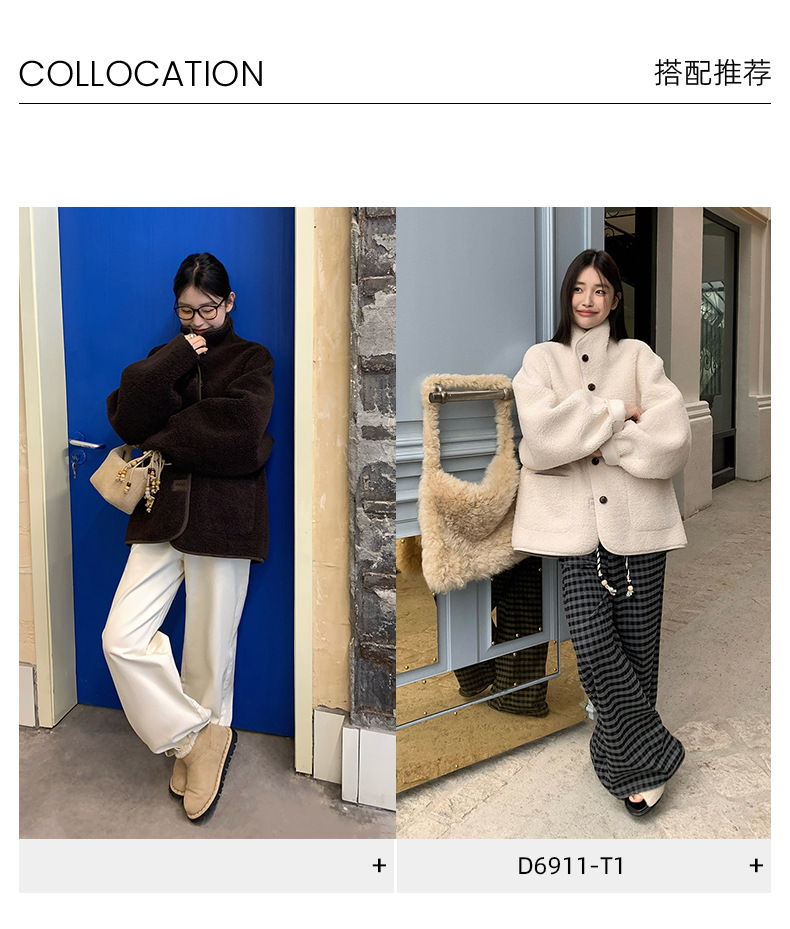 趋梦DT ETOLIE韩版立领仿羊羔毛外套女十三行新款皮毛一体皮草女详情6