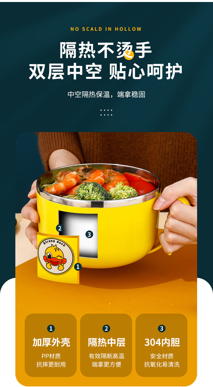 A free shipping instant noodle bowl made of 304 stainless steel with a lid, a large instant noodle bowl, a portable lunch box for student dormitories pic 7