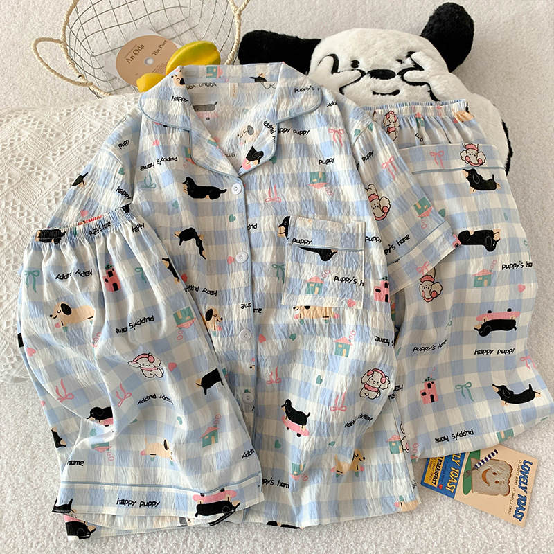 三件套-夏季新款女睡衣云朵棉短袖长裤甜美卡通家居服套装直播款详情26