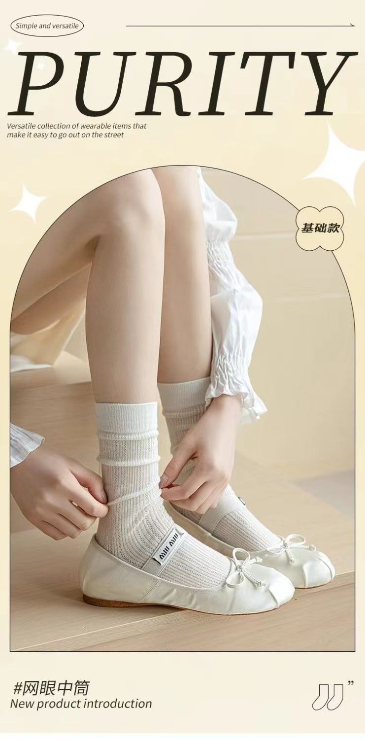 miu芭蕾镂空小腿袜夏季薄款春秋款长筒堆堆袜长网纱灰色袜子批发详情1