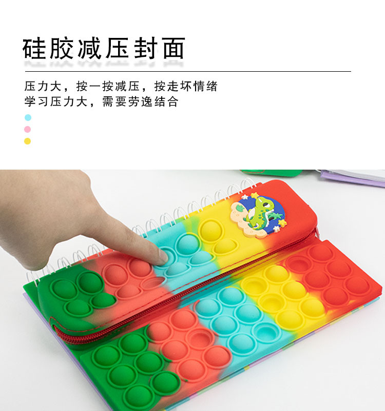 新款灭鼠笔记本恐龙独角兽二合一笔袋解压按按乐记事本学生创意文具详情6