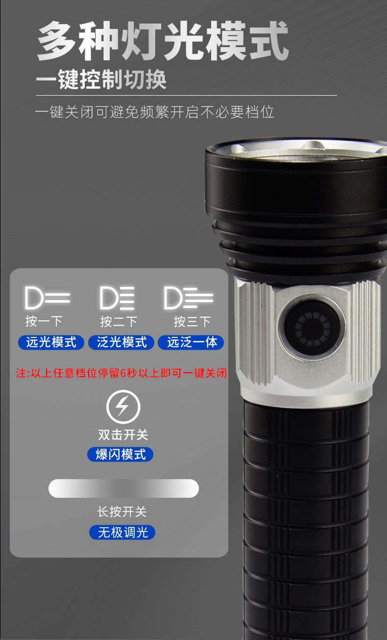 派力德新品强光手电筒远光近光多灯铝合金多功能磁吸白激光手电详情15