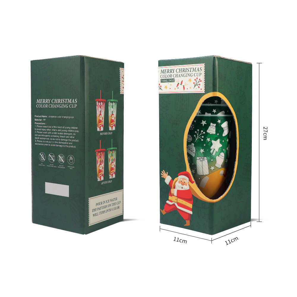 跨境现货圣诞节新款圣诞老人遇冷变色杯 两件套带吸管变色塑料杯详情11