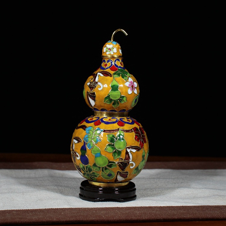 Beijing Cloisonne craft cultural gift and decoration piece: 6-inch gourd with copper body, cloisonne enamel, filigree and silver blue pic 6