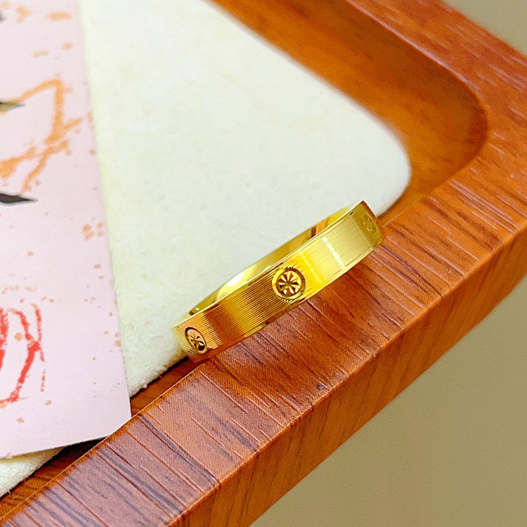 沙金饰品米字车花戒指小众钻纹螺丝纹拉丝仿真金设计感手饰批发详情5