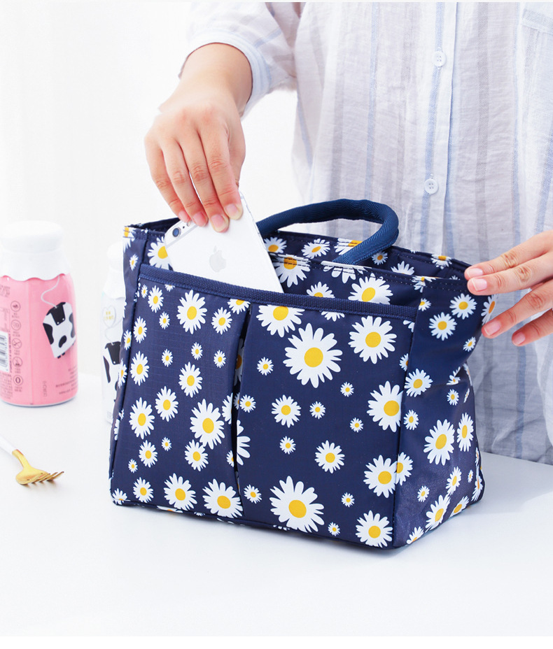 大容量饭盒手提袋时尚花色上班族带饭午餐包郊游野餐保温饭盒袋详情8