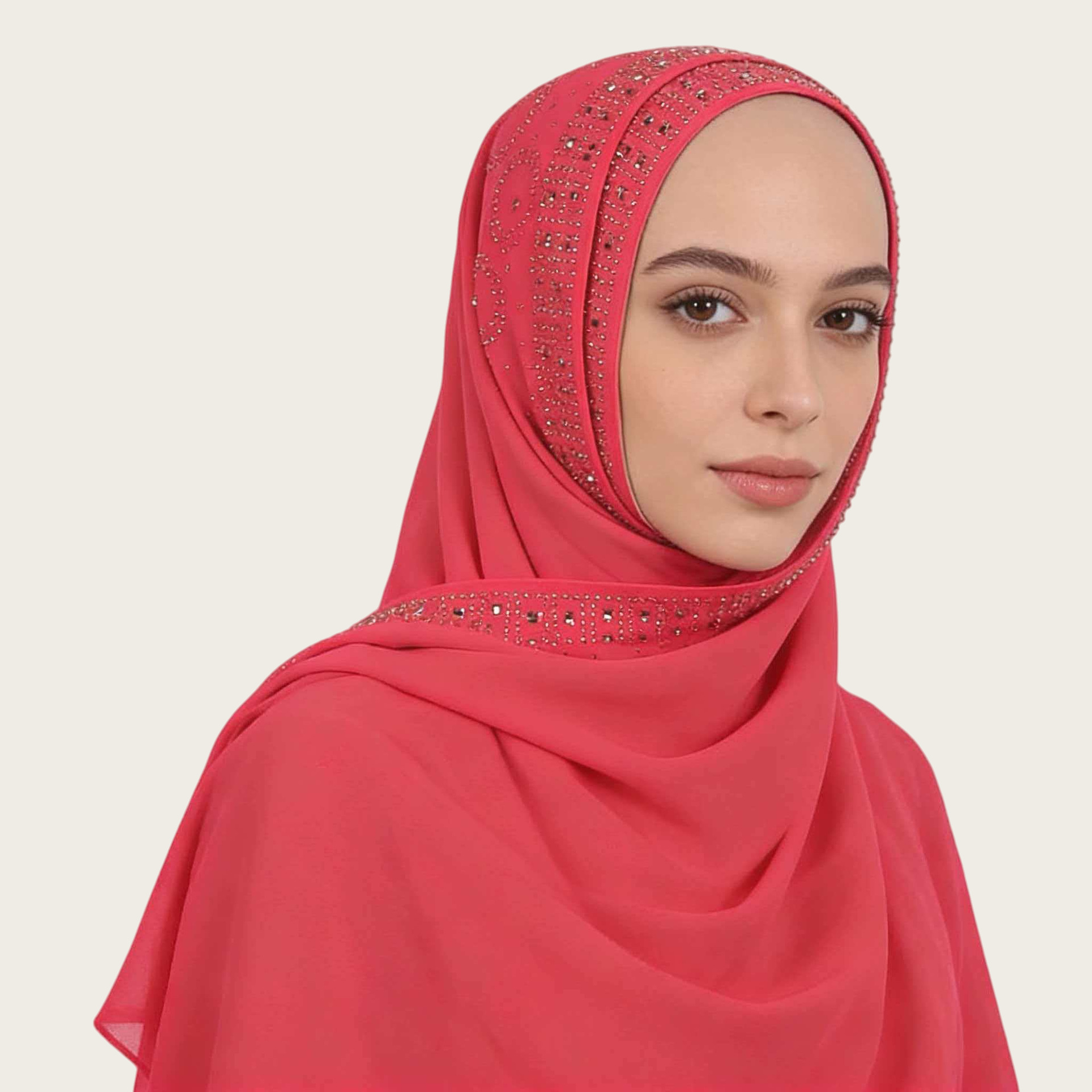 A007素色单色跨境新款围巾烫钻珍珠雪仿烫钻长巾盖头纱巾头巾花边详情6