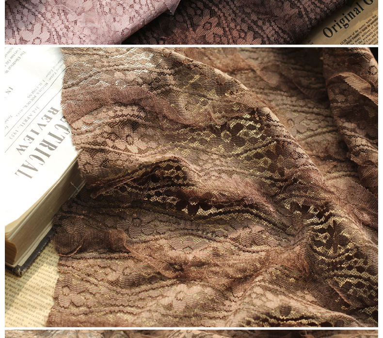 Lace wavy curved mesh fabric with black ear edge embroidery, small flower striped hook embroidery spring and summer forest-themed fabric in stock pic 13