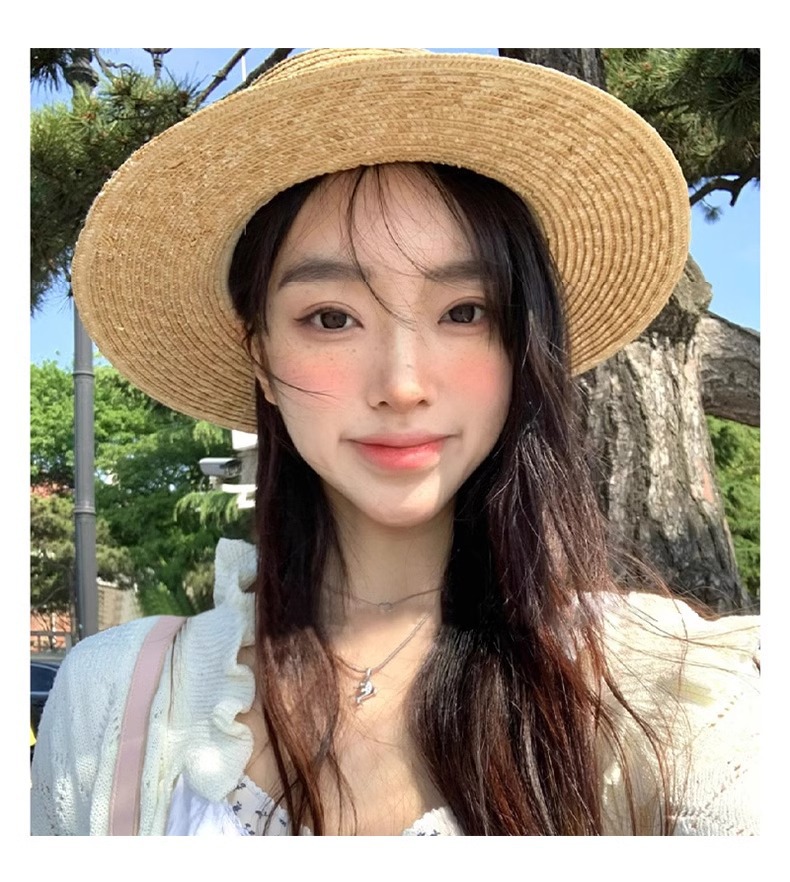 2025款法式平顶草帽女款大头围平檐海边沙滩度假礼帽大码编织礼帽详情15