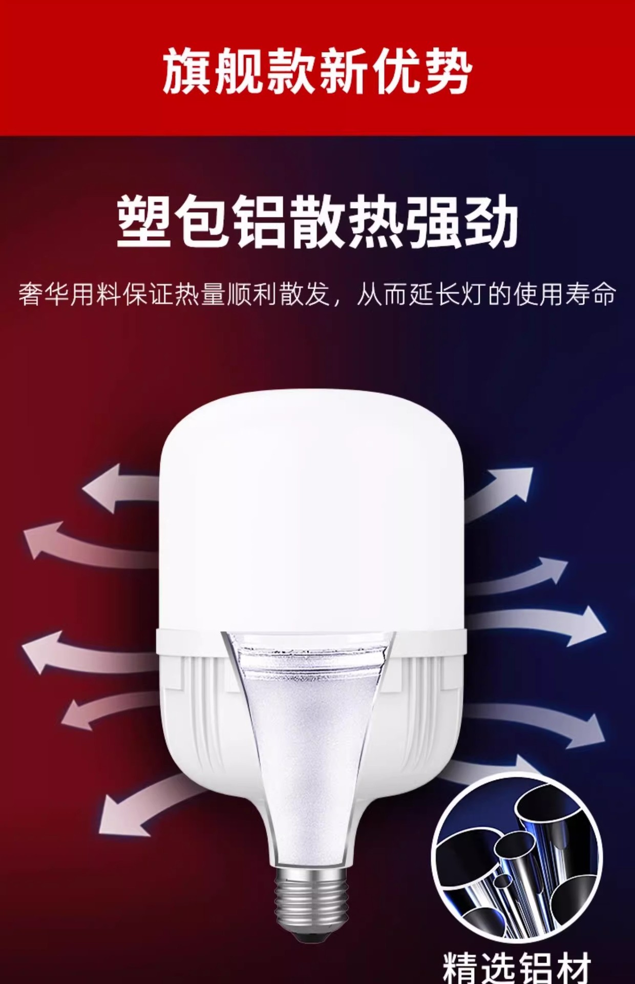 LED energy-saving lamp for household lighting, ultra-bright screw socket, threaded socket, e27 bulb, high power 50w pic 5