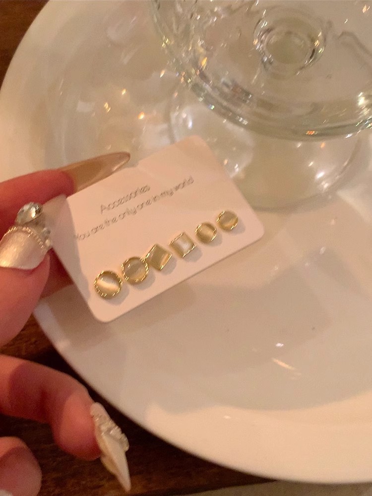 银针养耳洞猫眼石耳钉六件套睡觉免摘耳骨钉设计感小众耳饰配饰女详情20