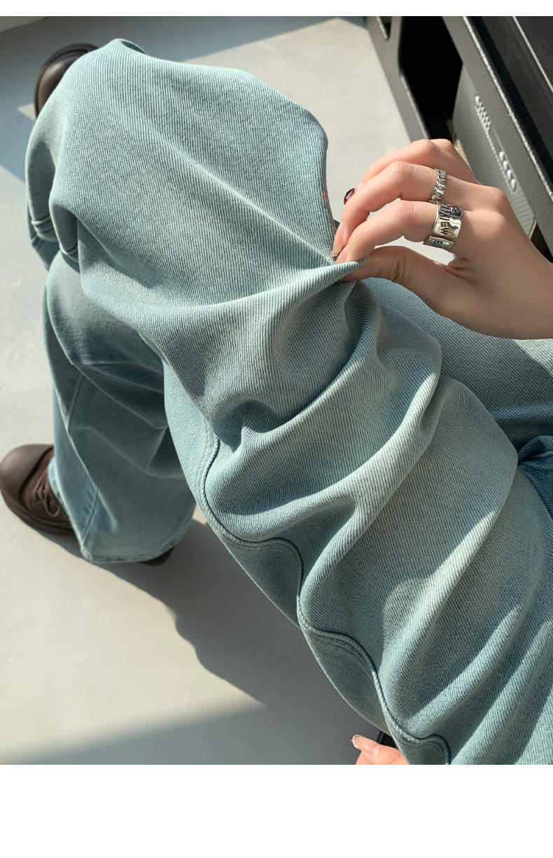 包邮2025春夏季新款＆简约轻奢高端微喇水洗弹力浅蓝宽松牛仔裤女详情14