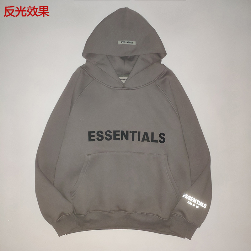美式街头潮牌ESSENTIALS反光立体字母男女帽衫情侣摇粒绒双帽卫衣详情19