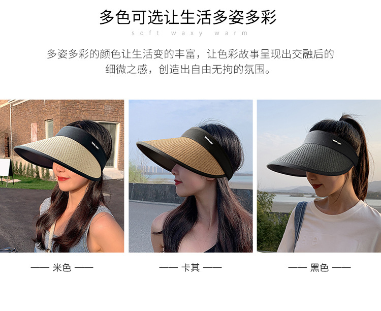 新款女士夏季可调节大沿防紫外线遮阳帽子户外运动塑料防晒空顶帽详情5