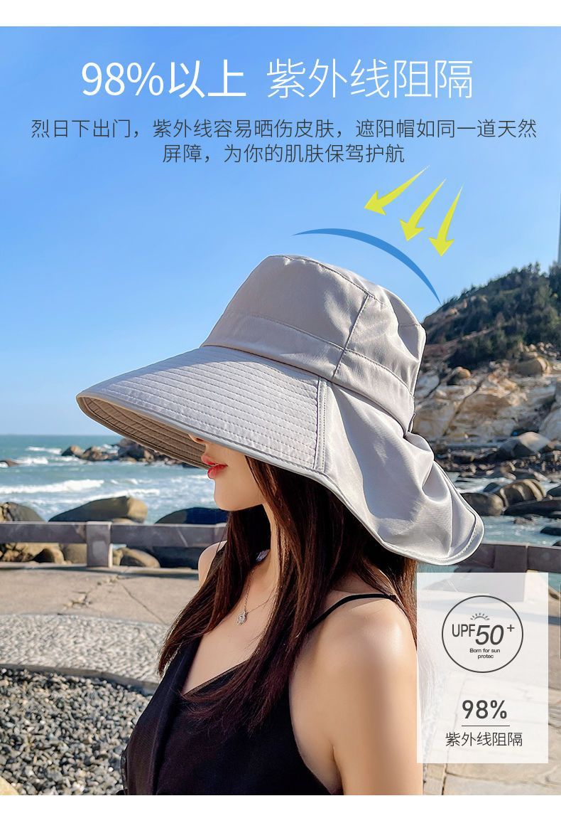 防晒帽子女夏季大檐户外披肩渔夫帽护颈遮阳帽防紫外线骑行太阳帽详情3