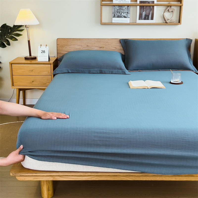 Pure cotton yarn-dyed jacquard double-layer gauze bed cover, single piece of all-cotton gauze mattress protective cover, bedspread, bed cover, single piece of bedding pic 69