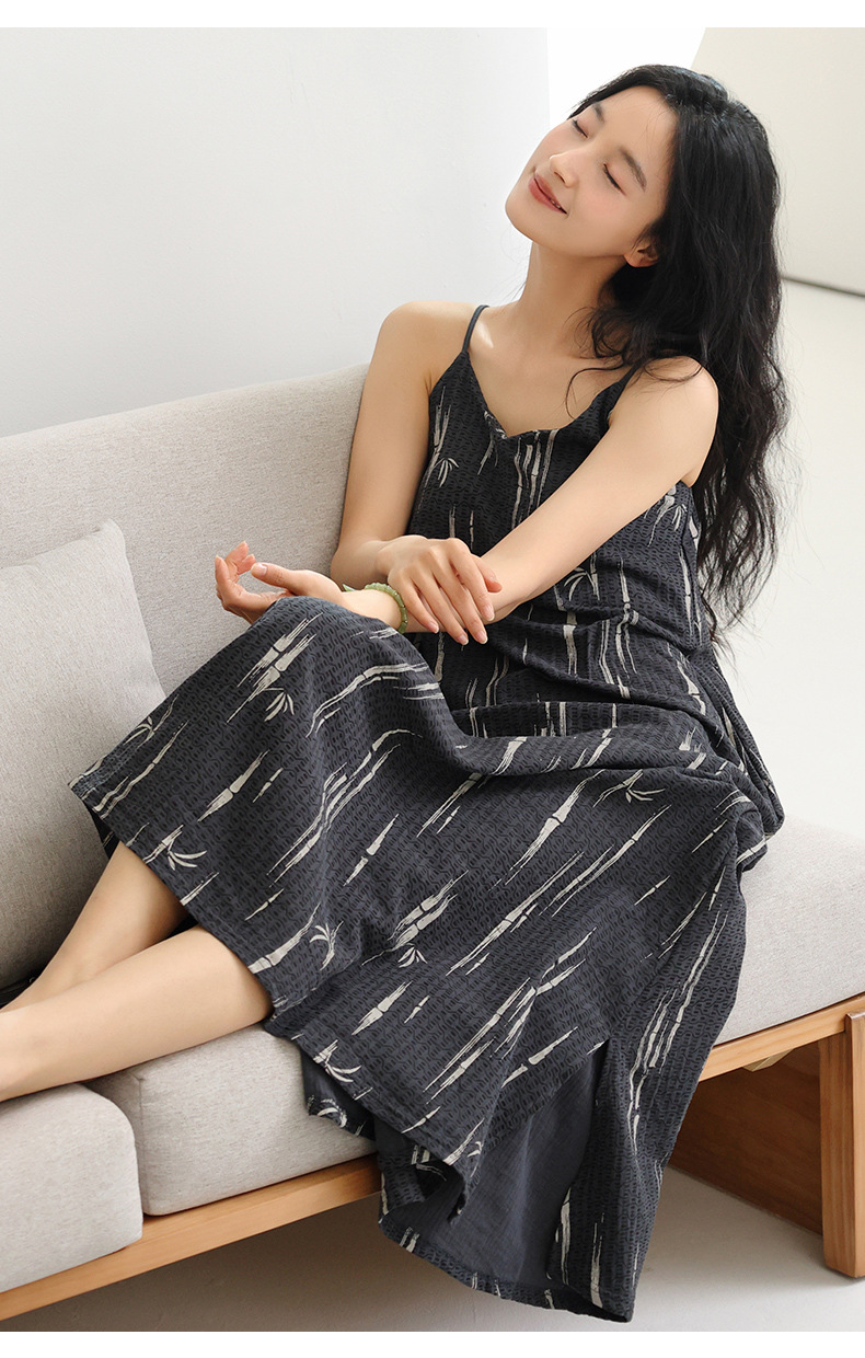 Summer vest dress, pure cotton gauze, cotton with chest pads, strappy nightgown, feminine look, can be worn as pajamas or home wear pic 21
