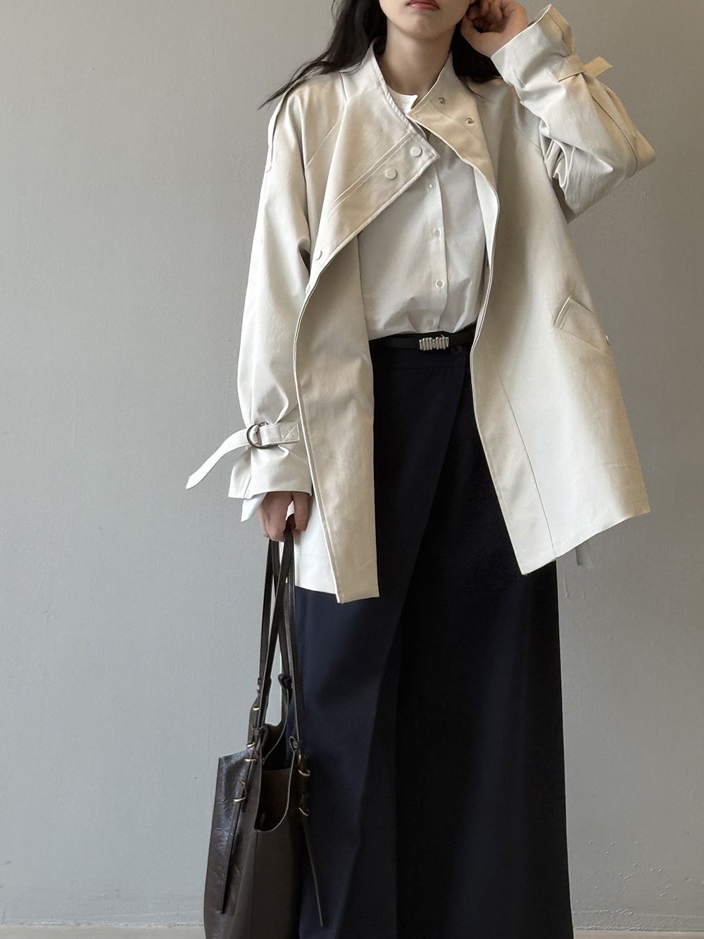 Yan Shuang British-style stand-up collar trench coat for women, autumn loose, casual, lace-up, waist-cinching short style 82585 pic 28