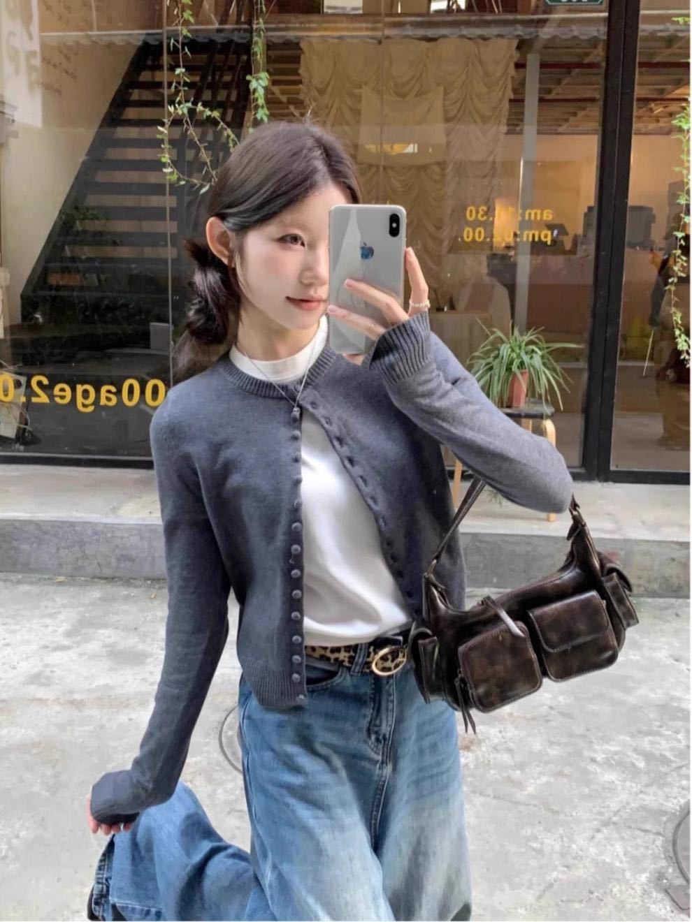 多巴胺简约圆领长袖针织开衫女春季小个子气质减龄单排扣上衣外套详情6