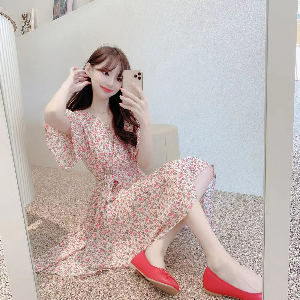 2024夏季新款法式碎花短袖连衣裙女时尚收腰气质小清新甜美碎花裙详情9