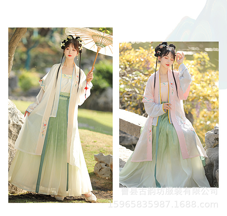 Original Song Dynasty Hanfu for women, Chinese-style embroidered long 褙子 pleated waist-length blouse and skirt, improved ancient costume with a fairy-like charm pic 16