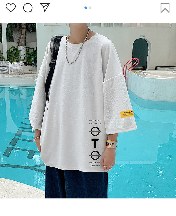 Tendencia de verano manga de siete centavos hombres versión coreana holgada manga corta camiseta plus fat size plus top top cinco centavos manga media pic 4