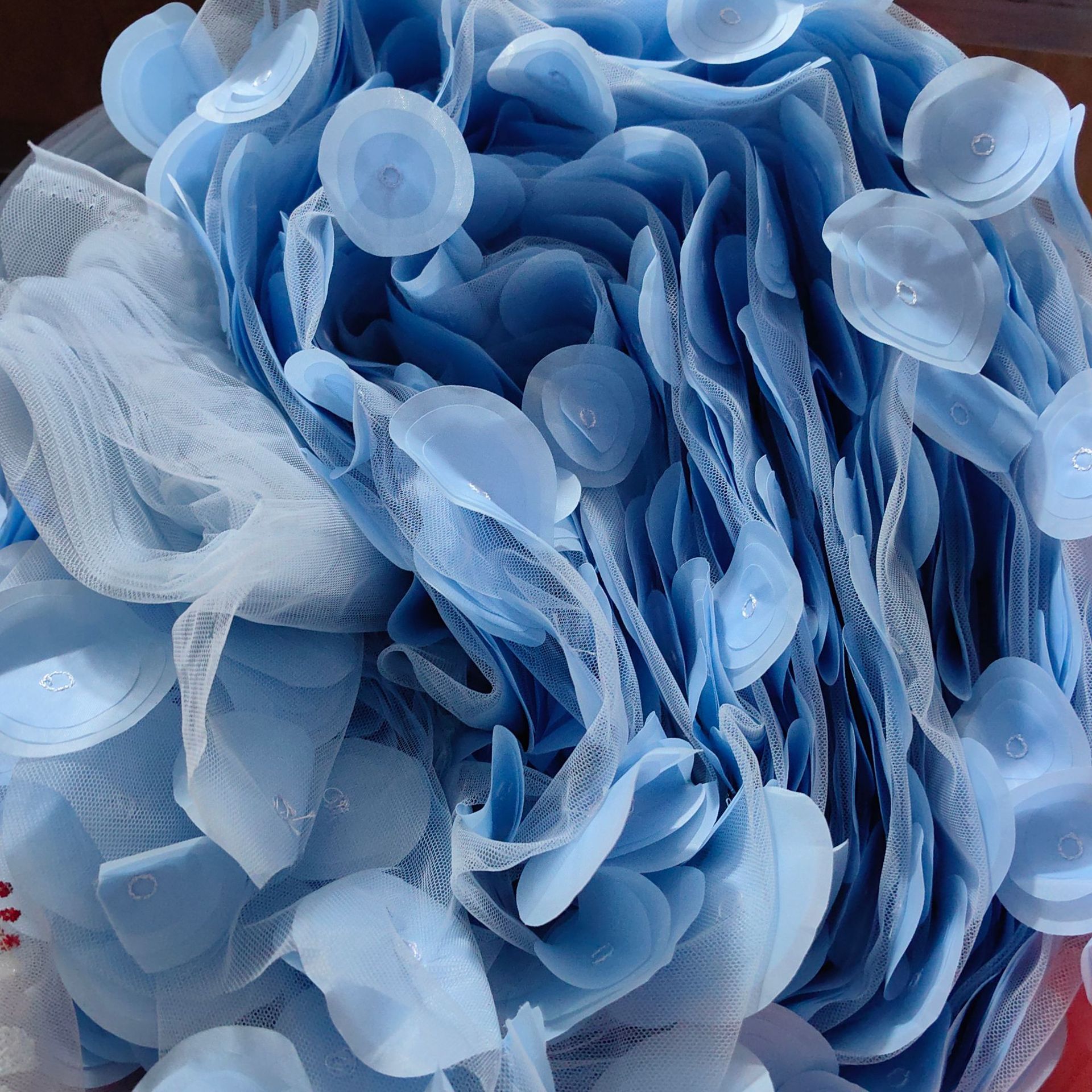 欧洲站激光立体刺绣面料多色网纱圆圈绣花布时尚女装连衣裙面料详情31