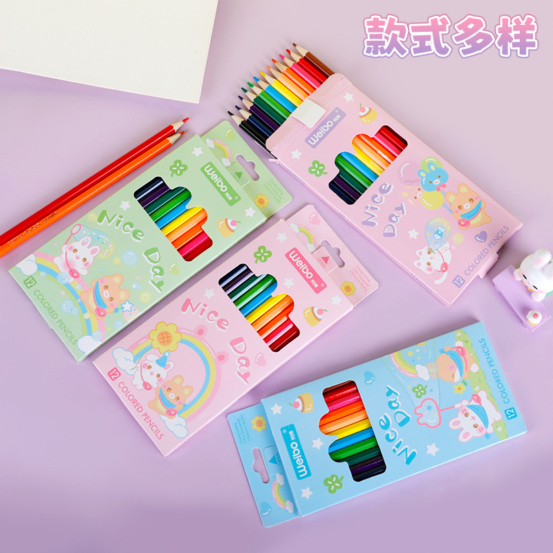 炜搏文具白杨木杆彩铅儿童彩色铅笔套装木质油性12色美术画笔盒装详情6