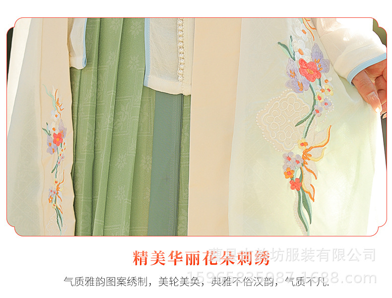 Original Song Dynasty Hanfu for women, Chinese-style embroidered long 褙子 pleated waist-length blouse and skirt, improved ancient costume with a fairy-like charm pic 5