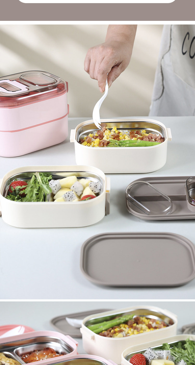 日式上班族饭盒双层便当盒不锈钢加热餐盒套装学生餐具上学微波炉详情10