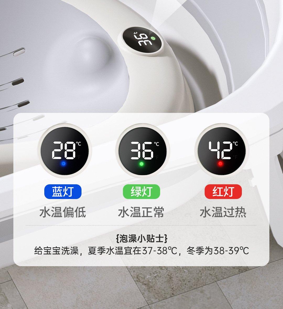 婴儿洗澡盆加厚可坐躺儿童浴盆家用大号可折叠感温婴儿洗澡盆宝宝详情4