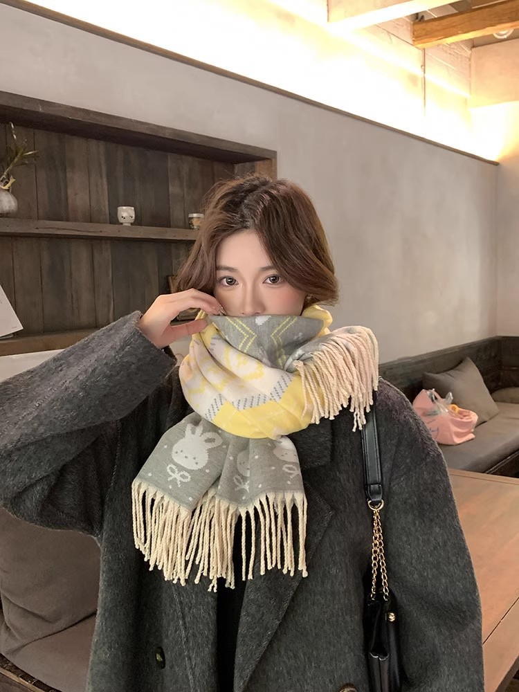 新款双面卡通小兔子围巾女流苏超柔软可爱小清新冬季围脖学生保暖详情11