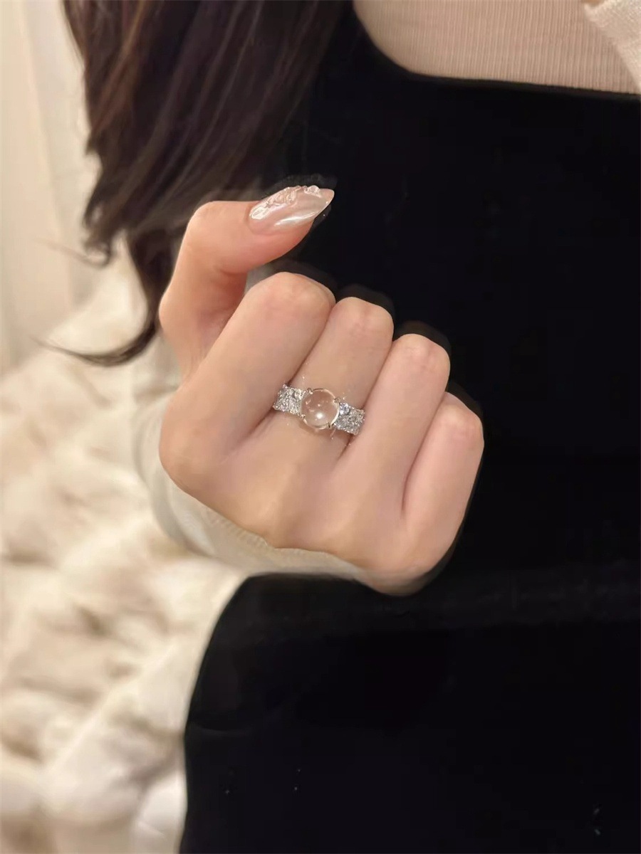 新中式冰透玉髓戒指女时尚小众设计食指戒轻奢高级感锆石开口指环详情8