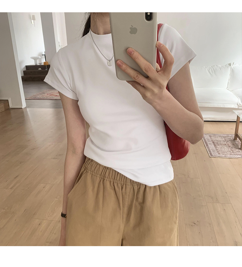 美式纯色正肩短袖t恤女2025ins潮牌辣妹圆领叠穿打底体恤修身显瘦详情18