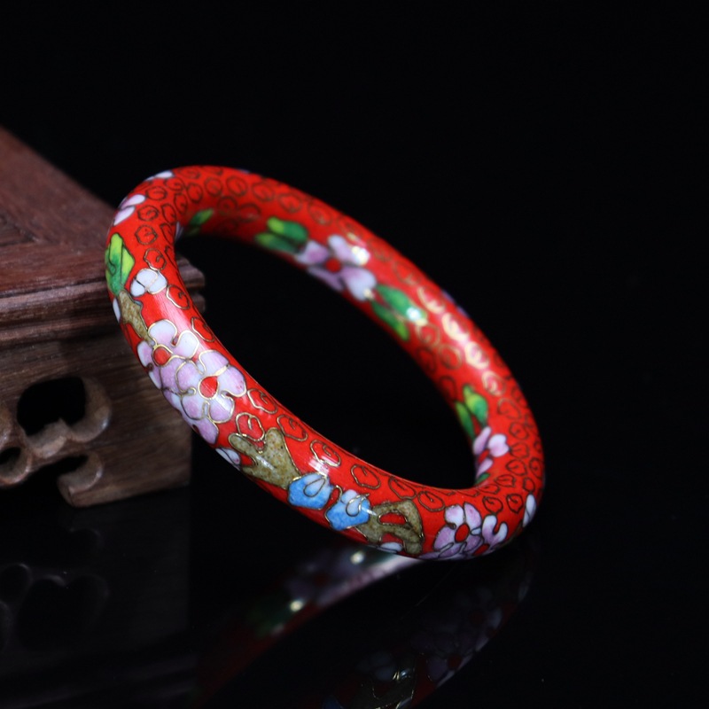 Beijing Cloisonne Classical Ethnic Style Jewelry Traditional Copper body Cloisonne Enamel 12# Round Bracelet (Plated with Real gold) pic 9
