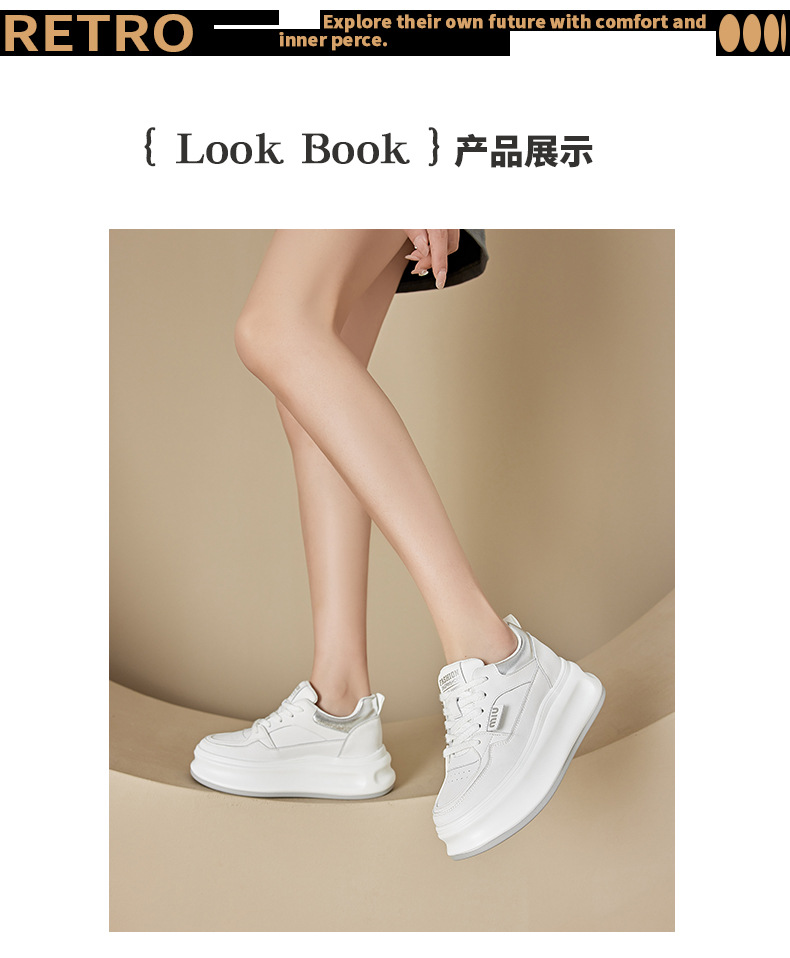 2025新款春季女式厚底真皮小白鞋 松糕运动鞋内增高休闲板鞋 百搭休闲单鞋时尚潮流详情13