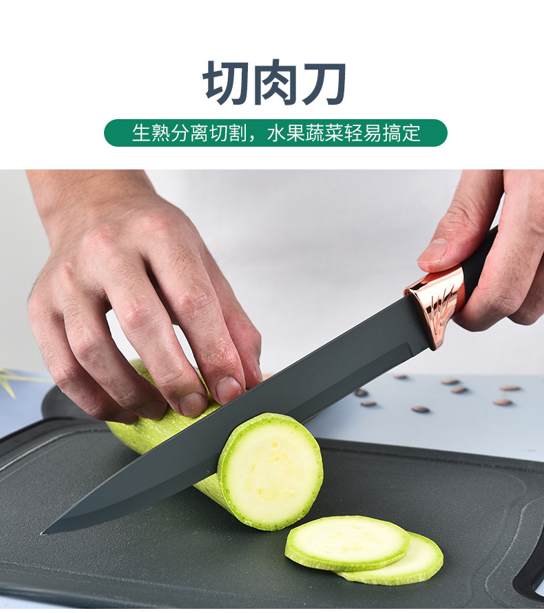 Kitchen knife set, silicone kitchenware, rose gold 18-piece set, cooking knife storage bucket, wooden handle silicone kitchenware set pic 8