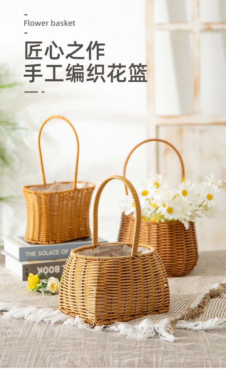 藤编手工编织插花篮手提鲜花草编月子鸡蛋篮子宝宝装饰家居花篮子详情1