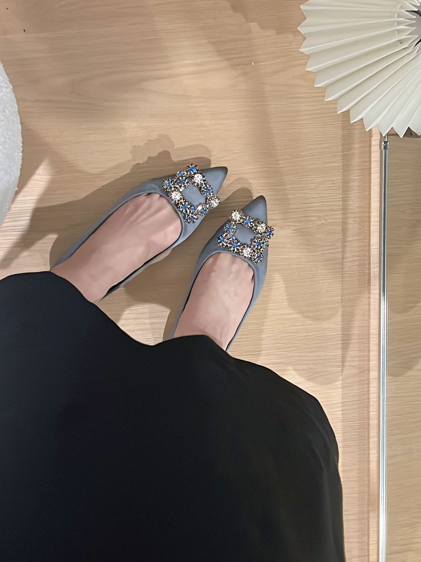 增高5cm气质雪花钻方扣尖头缎面法式浅口单鞋婚鞋气质通勤鞋详情13