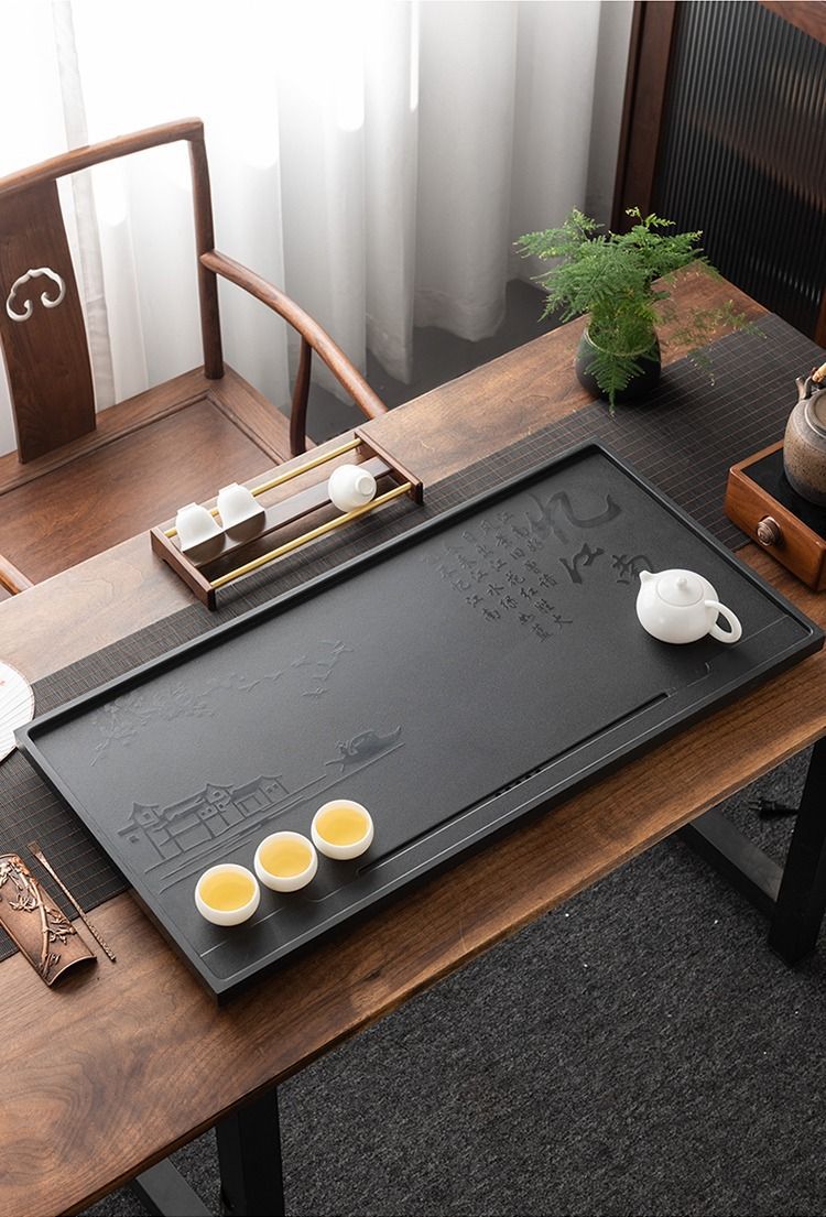 乌金石茶盘忆江南客厅家用简约办公室大小号茶台泡茶排水托盘茶具详情4