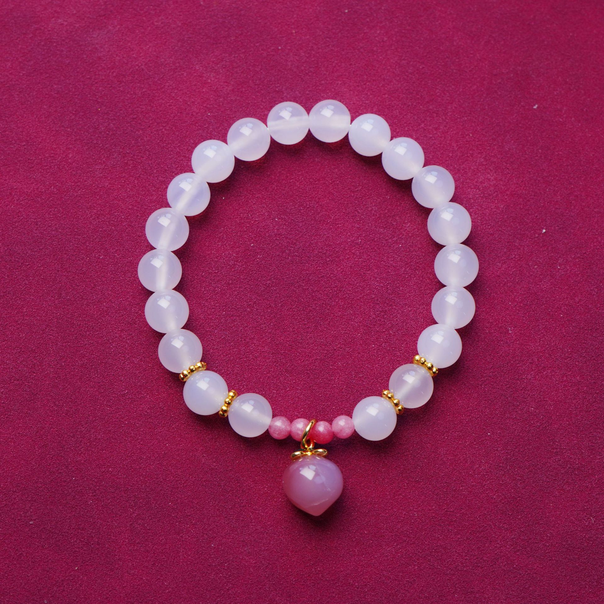 Tipo de hielo natural brazalete de ágata blanca para mujeres con colgante de melocotón dulce pincho de mano fresco y dulce mejor amiga decoración de mano regalo pic 38