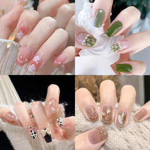 Wearable nail art pieces, artificial nail products, detachable, simple lemon ice transparent, popular online style Douyin nail art hair replacement pic 11