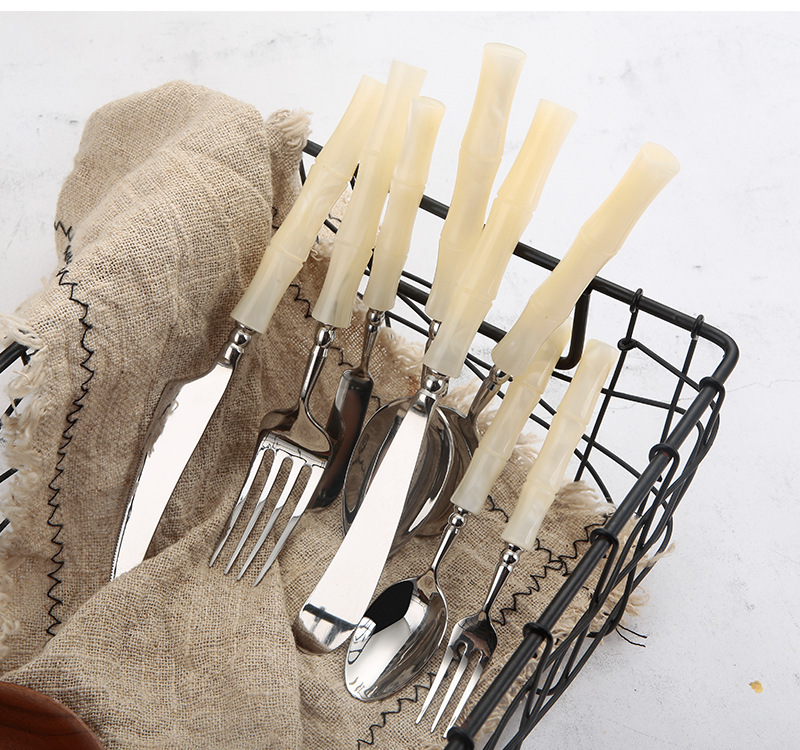 高颜值绿色亚克力竹节304不锈钢刀叉勺冰川白亚克力餐具酒店刀叉详情12