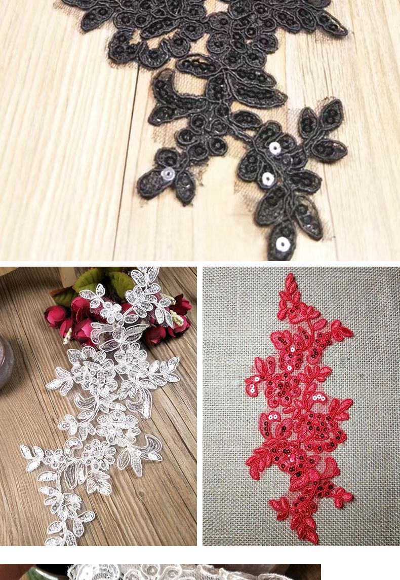 Wedding dress embroidery decals, matching flowers, DIY Barbie doll materials, white, red, black lace, clothing accessories pic 10