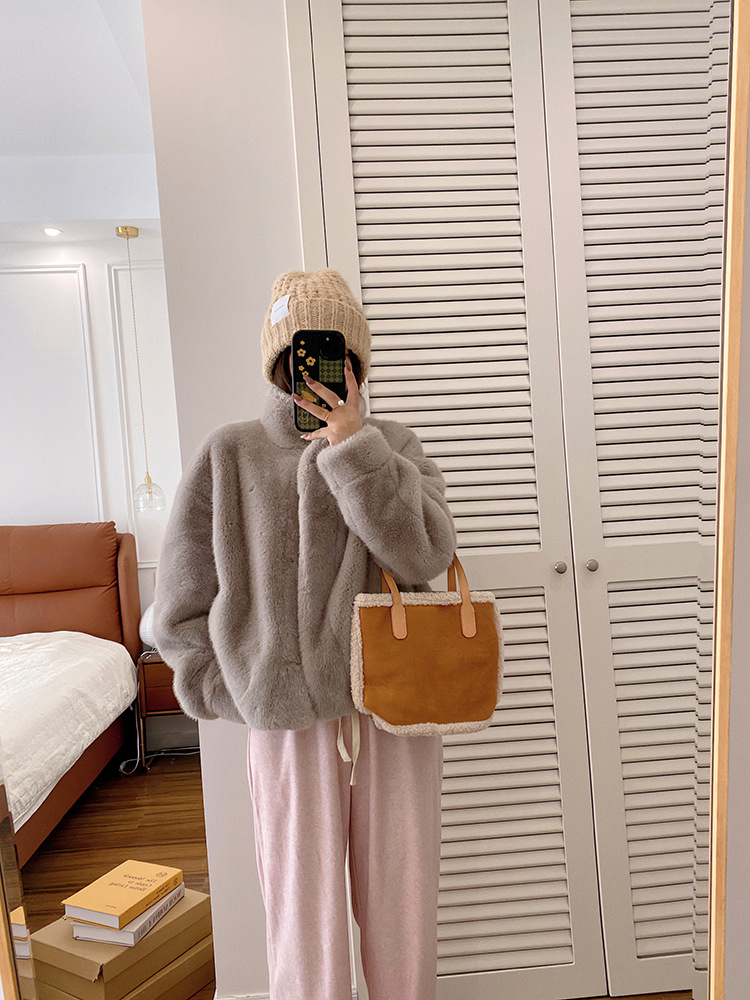 欧貂绒皮毛一体短款立领仿水貂毛外套环保皮草女秋冬新品通勤风详情54