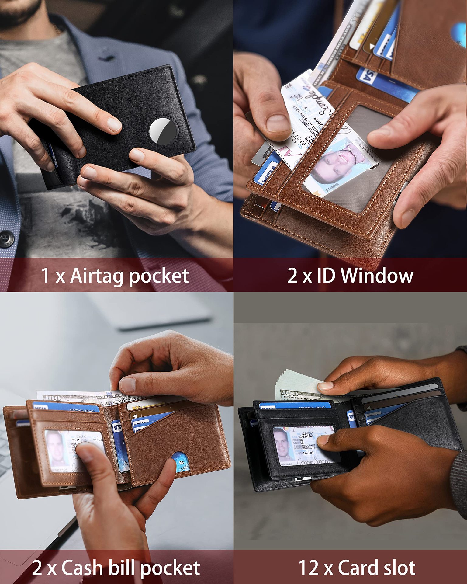 亚马逊防盗刷多卡位短款钱夹跨境三折复古真皮airtag钱包男款正品详情8